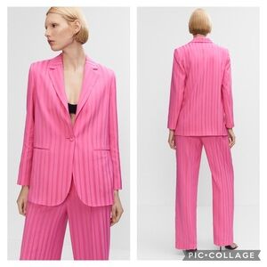 Mango Fuschia Pink Satin Striped Straight Flowy Blazer Size S